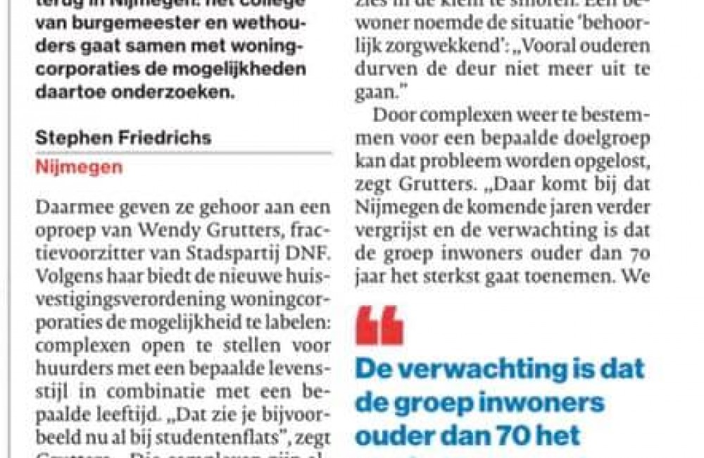 Stadspartij roept college op weer seniorenflats mogelijk te maken Stadspartij roept college op weer seniorenflats mogelijk te maken